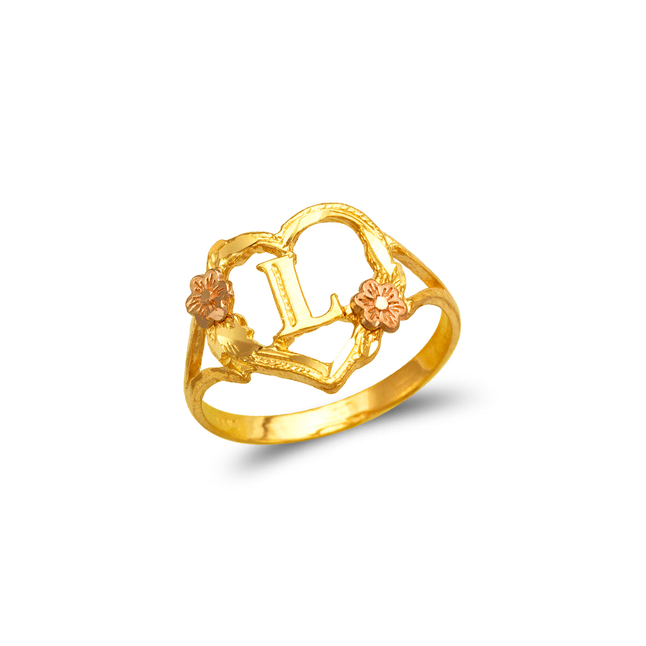 Two-Tone Gold Initial Heart Ring