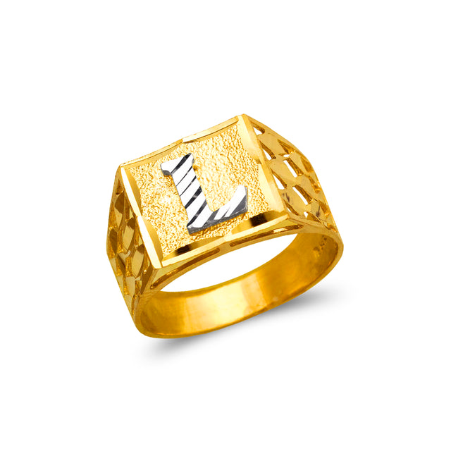 Two-Tone Gold Filigree Initial Ring